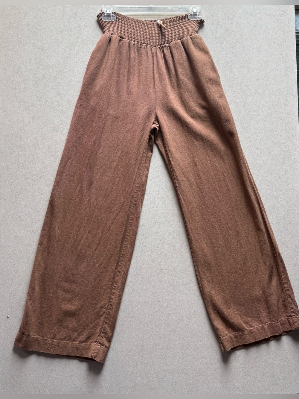 Love Tree Linen Wide Leg Elastic Waist Pants in Warm Brown